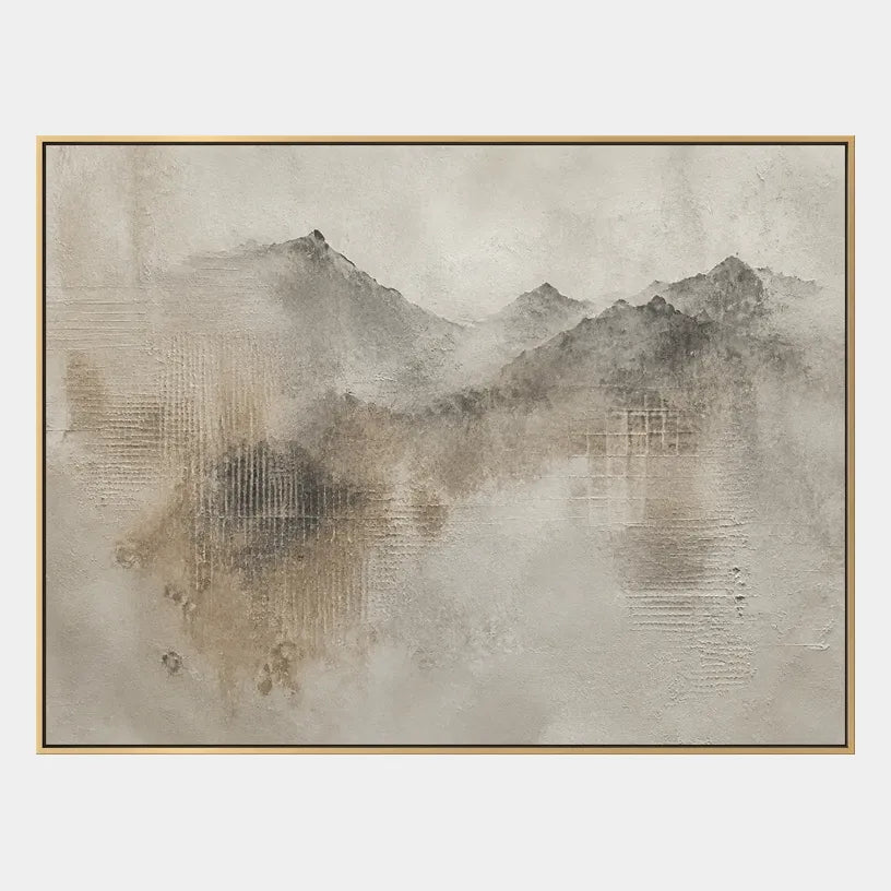 Wabi-Sabi abstract oil painting showing layered abstract marks, texture and expressive painterly movement in a brown palette.
