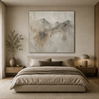 Wabi-Sabi abstract oil painting showing layered abstract marks, texture and expressive painterly movement in a brown palette.