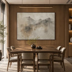 Wabi-Sabi abstract oil painting showing layered abstract marks, texture and expressive painterly movement in a brown palette.