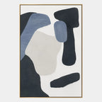 Wabi-Sabi abstract oil painting showing layered abstract marks, texture and expressive painterly movement in a blue palette.
