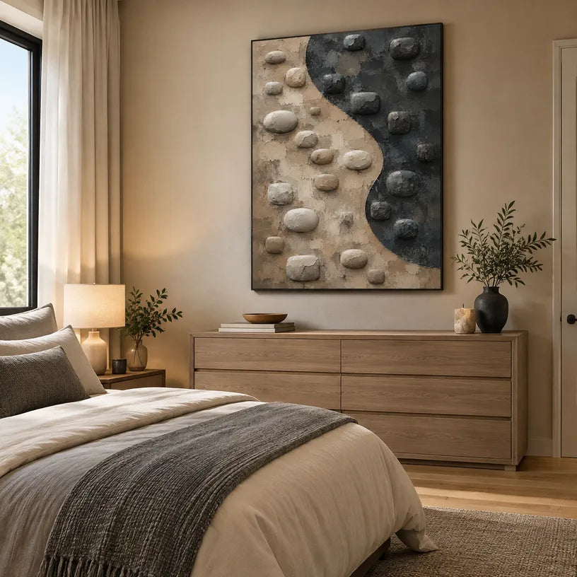 Wabi-Sabi abstract oil painting showing layered abstract marks, texture and expressive painterly movement in a brown palette.