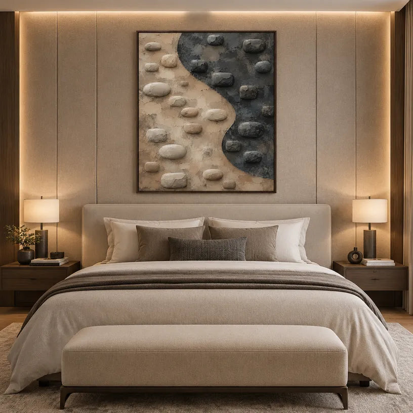 Wabi-Sabi abstract oil painting showing layered abstract marks, texture and expressive painterly movement in a brown palette.