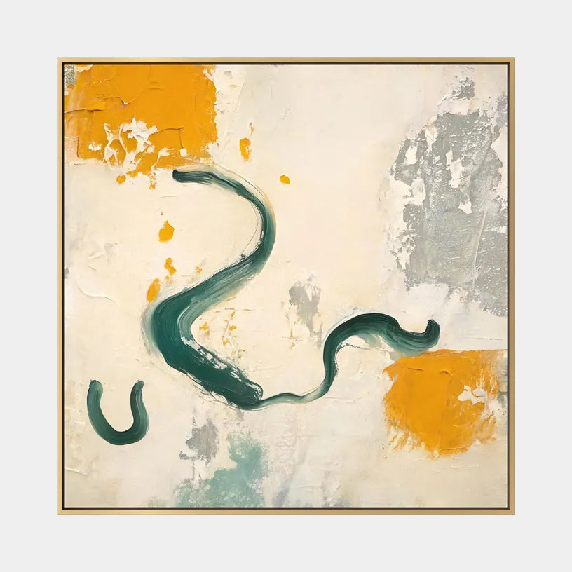 Wabi-Sabi abstract oil painting showing layered abstract marks, texture and expressive painterly movement in a beige palette.