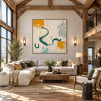 Wabi-Sabi abstract oil painting showing layered abstract marks, texture and expressive painterly movement in a beige palette.