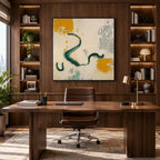 Wabi-Sabi abstract oil painting showing layered abstract marks, texture and expressive painterly movement in a beige palette.