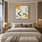 Wabi-Sabi abstract oil painting showing layered abstract marks, texture and expressive painterly movement in a beige palette.