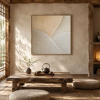 Wabi-Sabi abstract oil painting showing layered abstract marks, texture and expressive painterly movement in a brown palette.