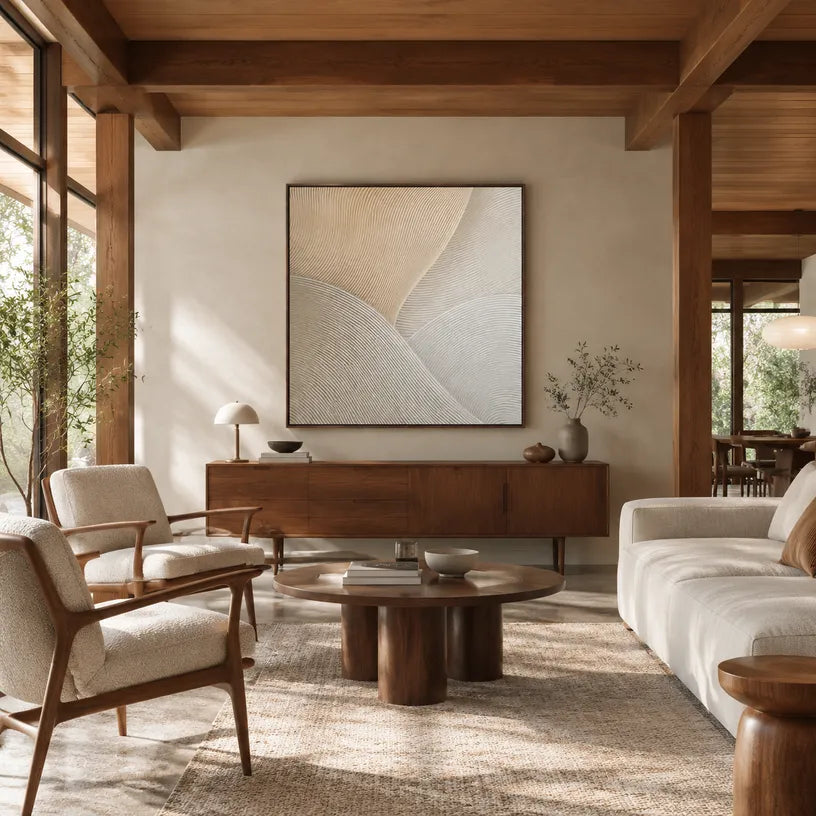 Wabi-Sabi abstract oil painting showing layered abstract marks, texture and expressive painterly movement in a brown palette.
