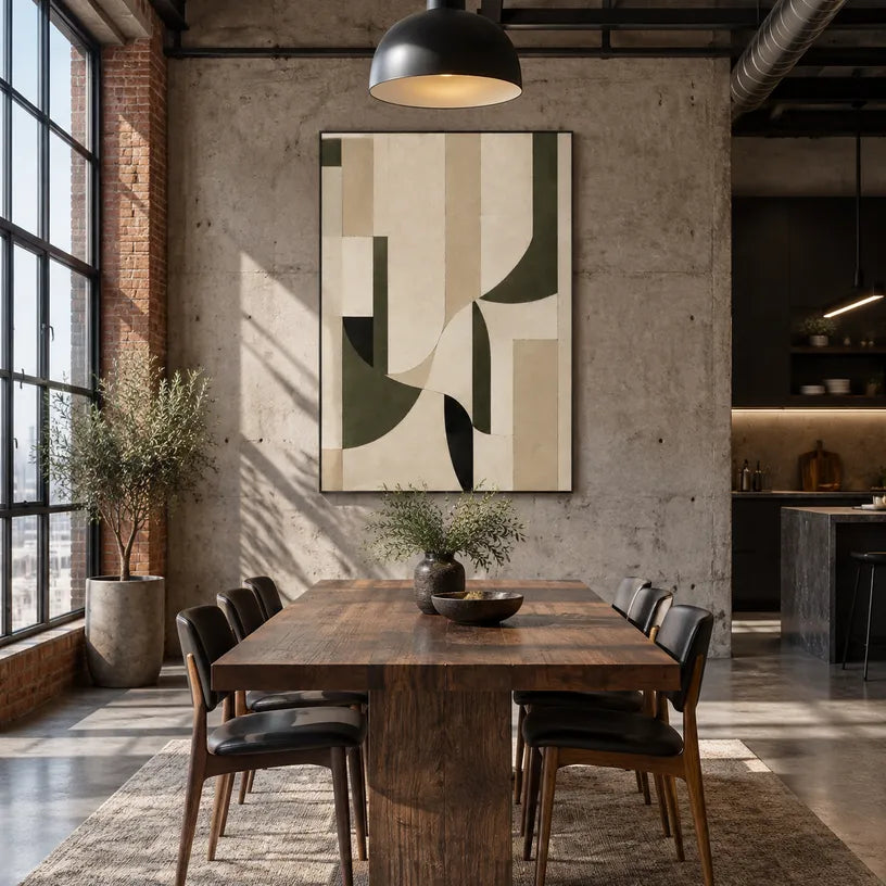 Wabi-Sabi abstract oil painting showing layered abstract marks, texture and expressive painterly movement in a beige palette.