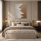 Wabi-Sabi abstract oil painting showing layered abstract marks, texture and expressive painterly movement in a brown palette.