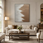 Wabi-Sabi abstract oil painting showing layered abstract marks, texture and expressive painterly movement in a brown palette.