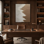 Wabi-Sabi abstract oil painting showing layered abstract marks, texture and expressive painterly movement in a brown palette.