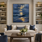 Wabi-Sabi abstract oil painting showing layered abstract marks, texture and expressive painterly movement in a blue palette.