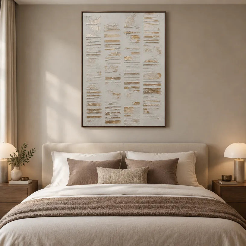 Wabi-Sabi abstract oil painting showing layered abstract marks, texture and expressive painterly movement in a grey palette.