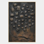 Wabi-Sabi abstract oil painting showing layered abstract marks, texture and expressive painterly movement in a black palette.