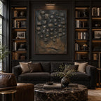 Wabi-Sabi abstract oil painting showing layered abstract marks, texture and expressive painterly movement in a black palette.