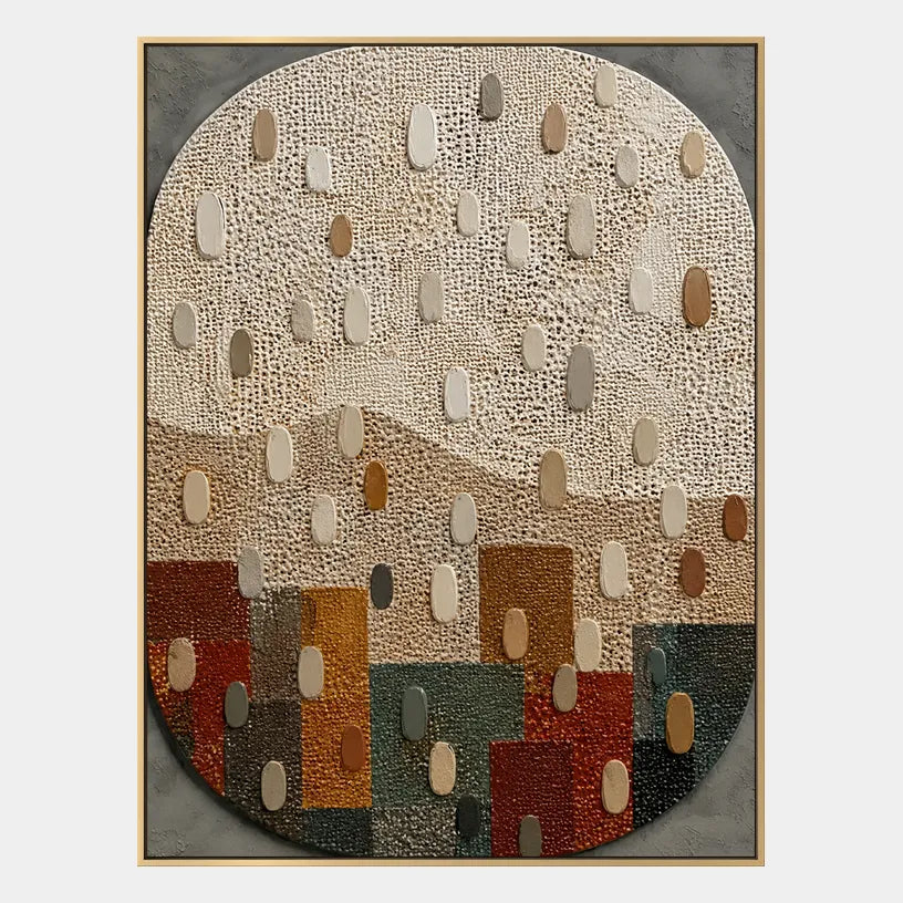 Wabi-Sabi abstract oil painting showing layered abstract marks, texture and expressive painterly movement in a brown palette.