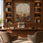Wabi-Sabi abstract oil painting showing layered abstract marks, texture and expressive painterly movement in a brown palette.