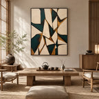 Wabi-Sabi abstract oil painting showing layered abstract marks, texture and expressive painterly movement in a beige palette.