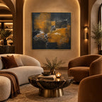 Wabi-Sabi abstract oil painting showing layered abstract marks, texture and expressive painterly movement in a brown palette.