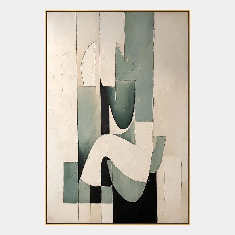 Wabi-Sabi abstract oil painting showing layered abstract marks, texture and expressive painterly movement in a beige palette.