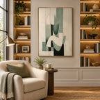 Wabi-Sabi abstract oil painting showing layered abstract marks, texture and expressive painterly movement in a beige palette.