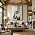 Wabi-Sabi abstract oil painting showing layered abstract marks, texture and expressive painterly movement in a beige palette.