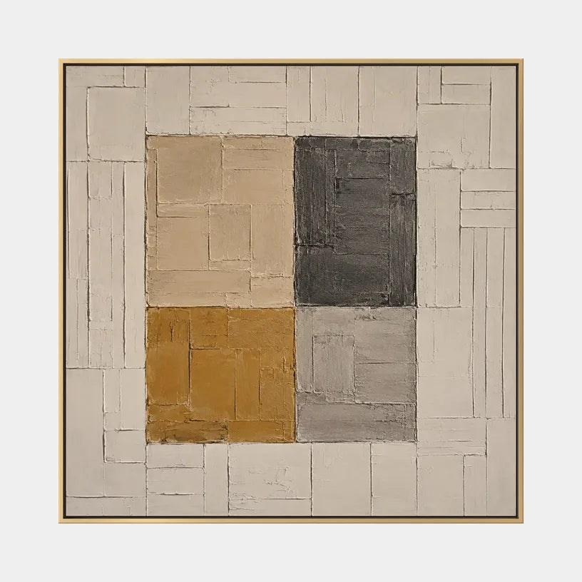 Wabi-Sabi abstract oil painting showing layered abstract marks, texture and expressive painterly movement in a brown palette.