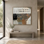 Wabi-Sabi abstract oil painting showing layered abstract marks, texture and expressive painterly movement.