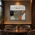 Wabi-Sabi abstract oil painting showing layered abstract marks, texture and expressive painterly movement.