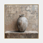 Wabi-Sabi abstract oil painting showing layered abstract marks, texture and expressive painterly movement in a brown palette.