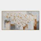 Wabi-Sabi abstract oil painting showing layered abstract marks, texture and expressive painterly movement in a grey palette.
