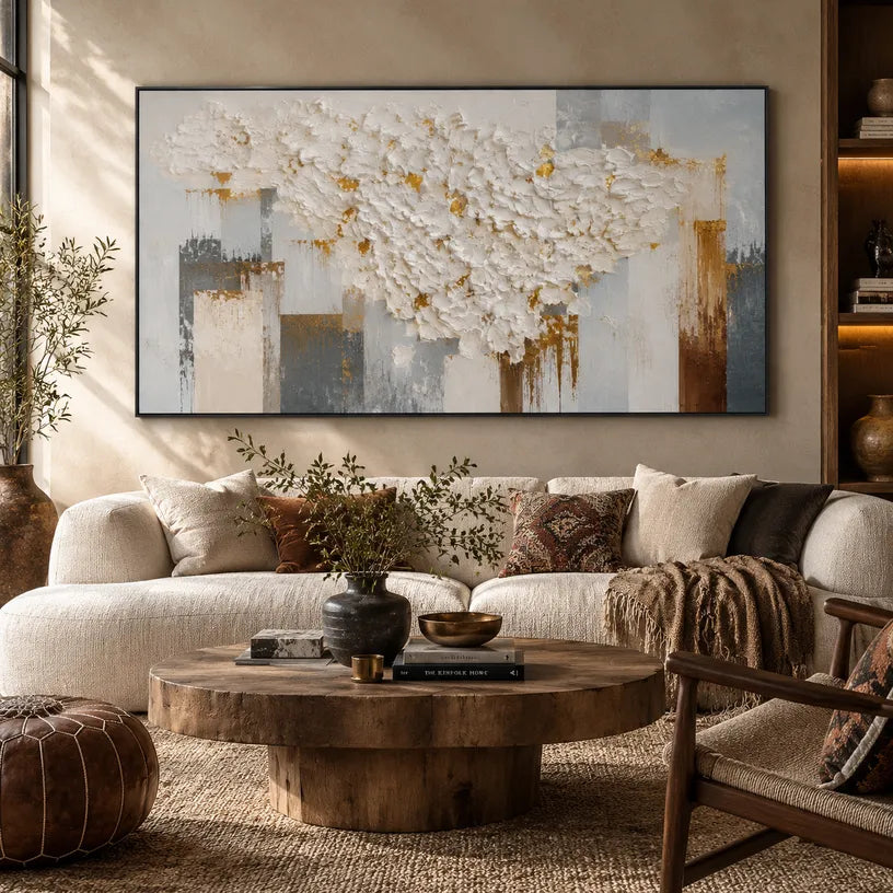 Wabi-Sabi abstract oil painting showing layered abstract marks, texture and expressive painterly movement in a grey palette.