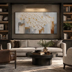 Wabi-Sabi abstract oil painting showing layered abstract marks, texture and expressive painterly movement in a grey palette.