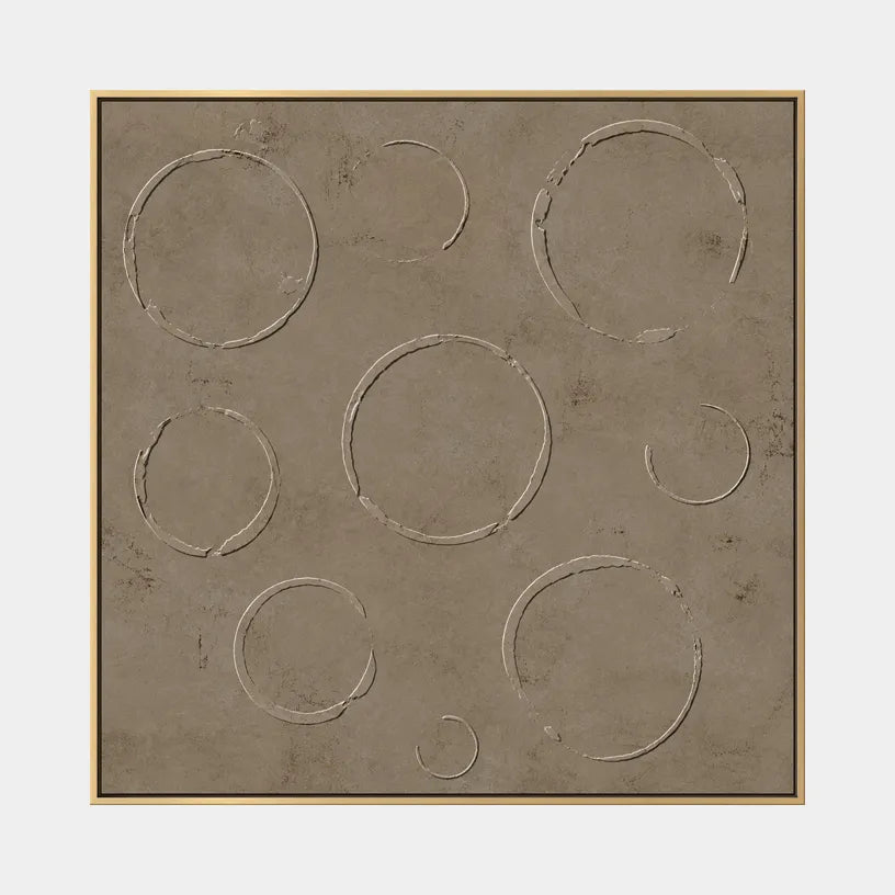 Wabi-Sabi abstract oil painting showing layered abstract marks, texture and expressive painterly movement in a brown palette.