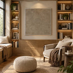 Wabi-Sabi abstract oil painting showing layered abstract marks, texture and expressive painterly movement in a brown palette.