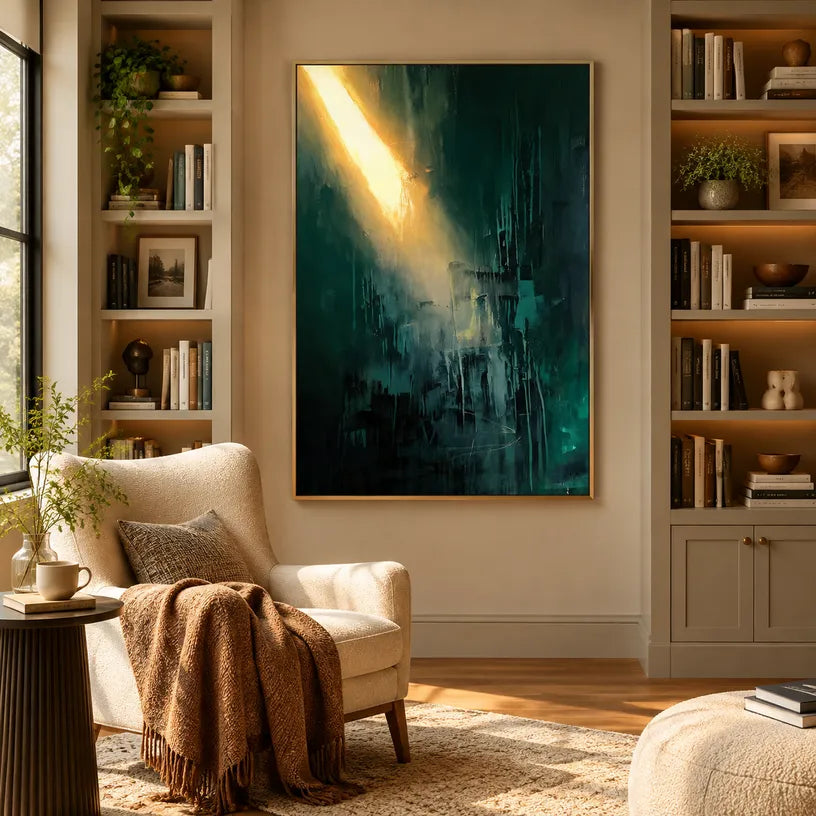 Wabi-Sabi abstract oil painting showing layered abstract marks, texture and expressive painterly movement in a black palette.