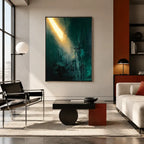 Wabi-Sabi abstract oil painting showing layered abstract marks, texture and expressive painterly movement in a black palette.