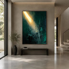 Wabi-Sabi abstract oil painting showing layered abstract marks, texture and expressive painterly movement in a black palette.