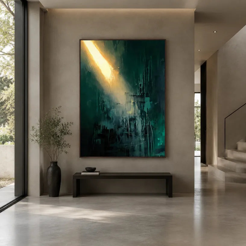 Wabi-Sabi abstract oil painting showing layered abstract marks, texture and expressive painterly movement in a black palette.