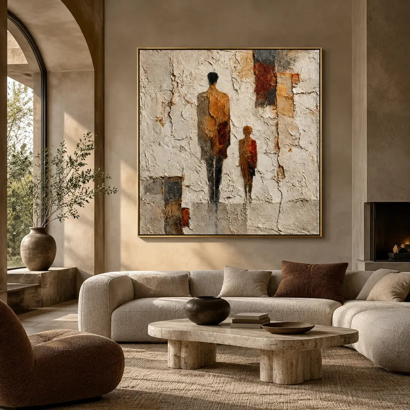 Wabi-Sabi portraiture & figure oil painting featuring an expressive figure or portrait rendered with painterly detail in a beige palette.