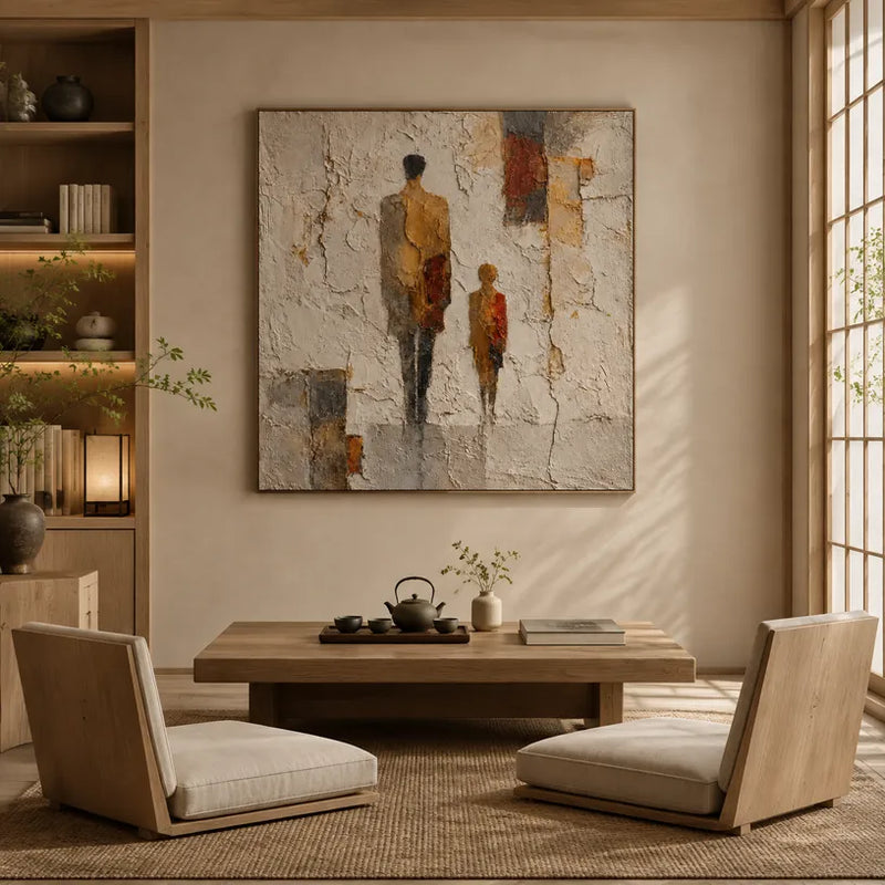 Wabi-Sabi portraiture & figure oil painting featuring an expressive figure or portrait rendered with painterly detail in a beige palette.