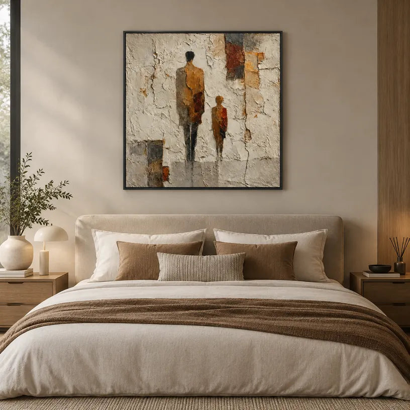 Wabi-Sabi portraiture & figure oil painting featuring an expressive figure or portrait rendered with painterly detail in a beige palette.
