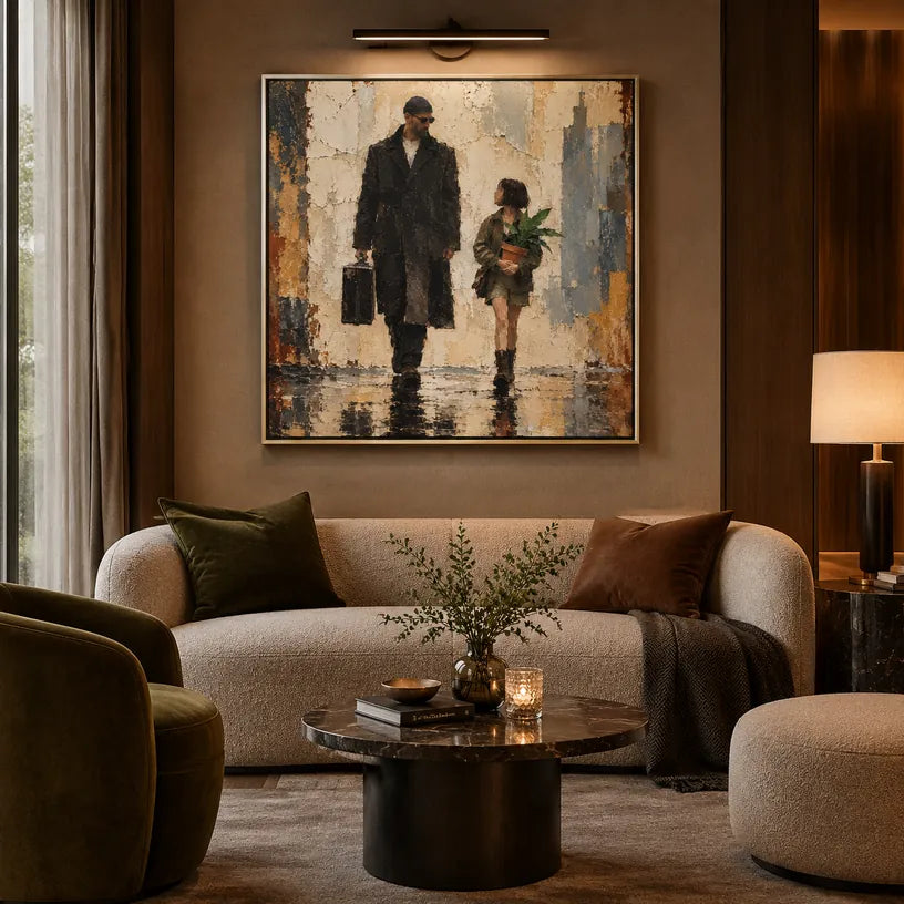 Wabi-Sabi portraiture & figure oil painting featuring an expressive figure or portrait rendered with painterly detail in a beige palette.