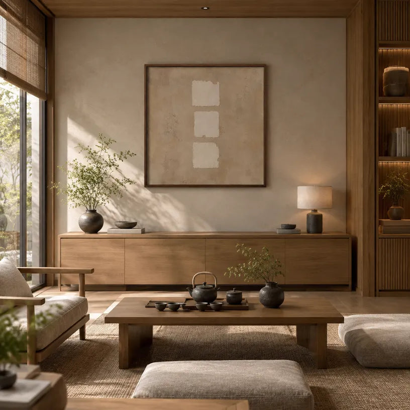Wabi-Sabi abstract oil painting showing layered abstract marks, texture and expressive painterly movement in a brown palette.