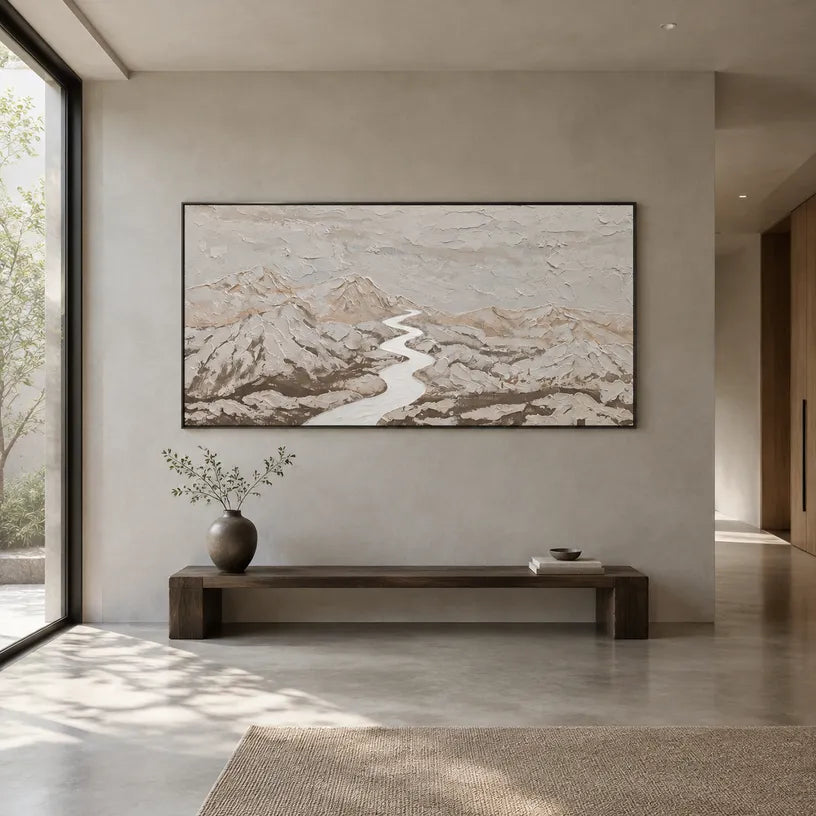 Wabi-Sabi abstract oil painting showing layered abstract marks, texture and expressive painterly movement in a grey palette.