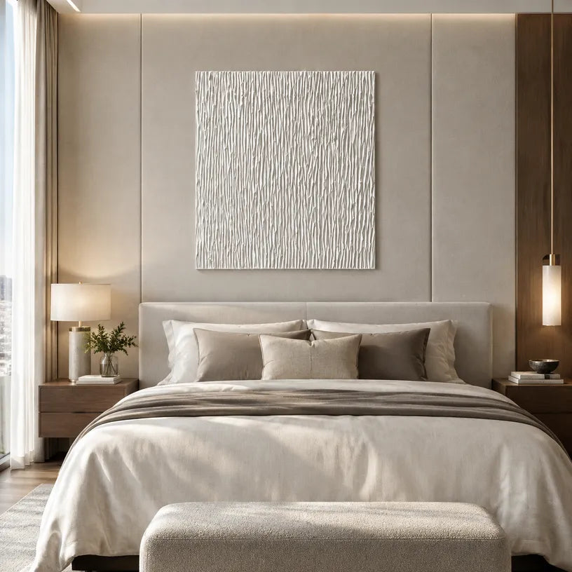 Wabi-Sabi abstract oil painting showing layered abstract marks, texture and expressive painterly movement in a grey palette.