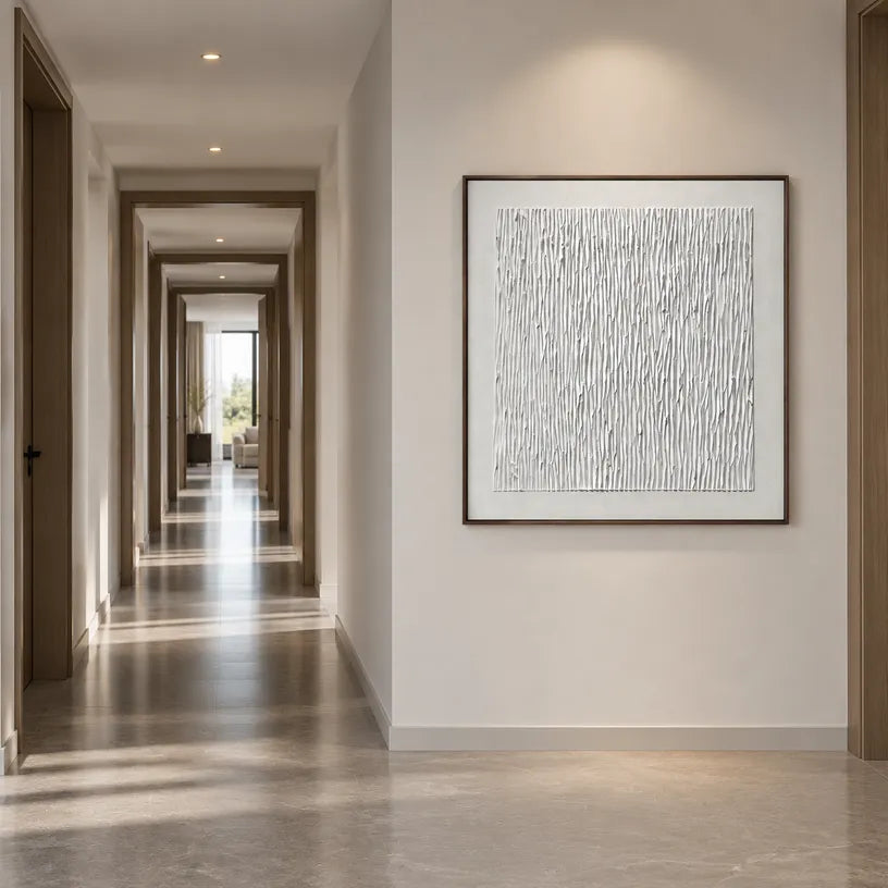 Wabi-Sabi abstract oil painting showing layered abstract marks, texture and expressive painterly movement in a grey palette.