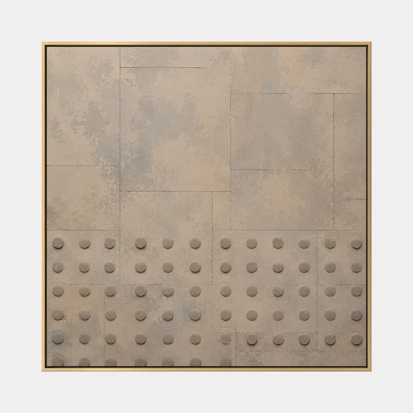 Wabi-Sabi abstract oil painting showing layered abstract marks, texture and expressive painterly movement in a brown palette.