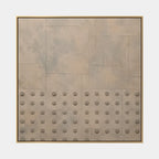 Wabi-Sabi abstract oil painting showing layered abstract marks, texture and expressive painterly movement in a brown palette.